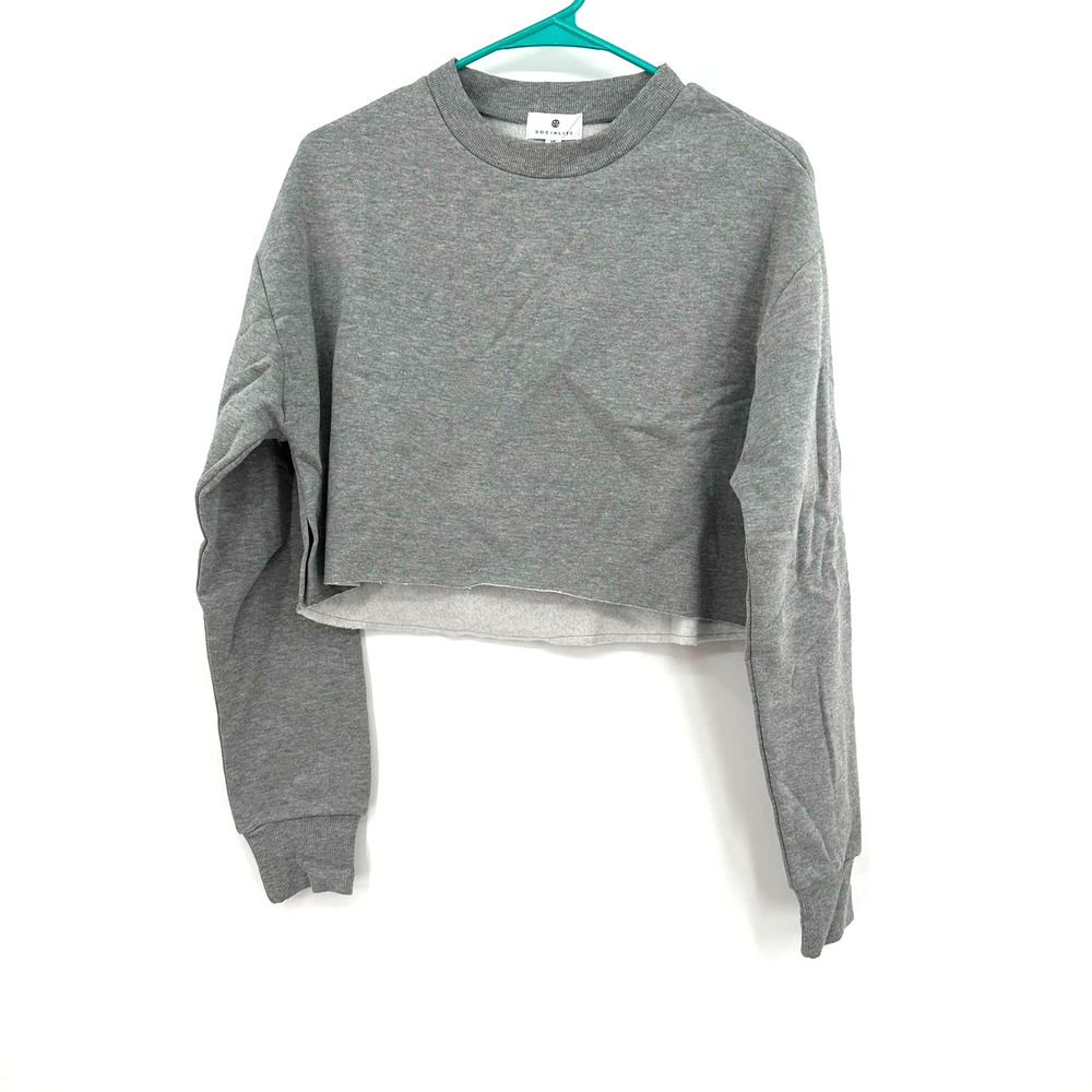 Socialite size XS New with Tags pullover crop sweatshirt crew neck gray